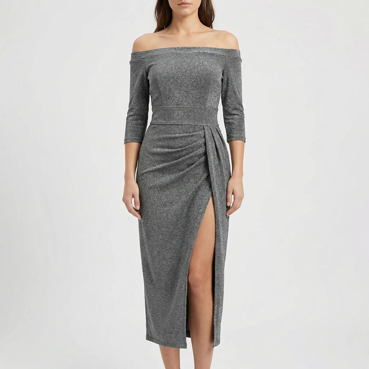 Velynda - Vestido midi ajustado con hombros descubiertos