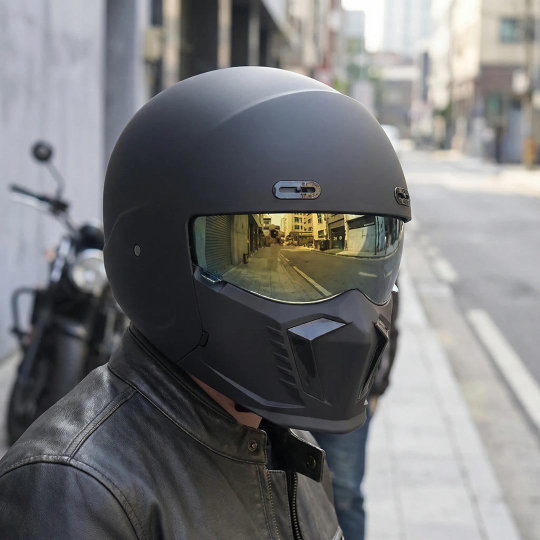 Vexorn - Casco integral retro para motocicleta estilo piloto