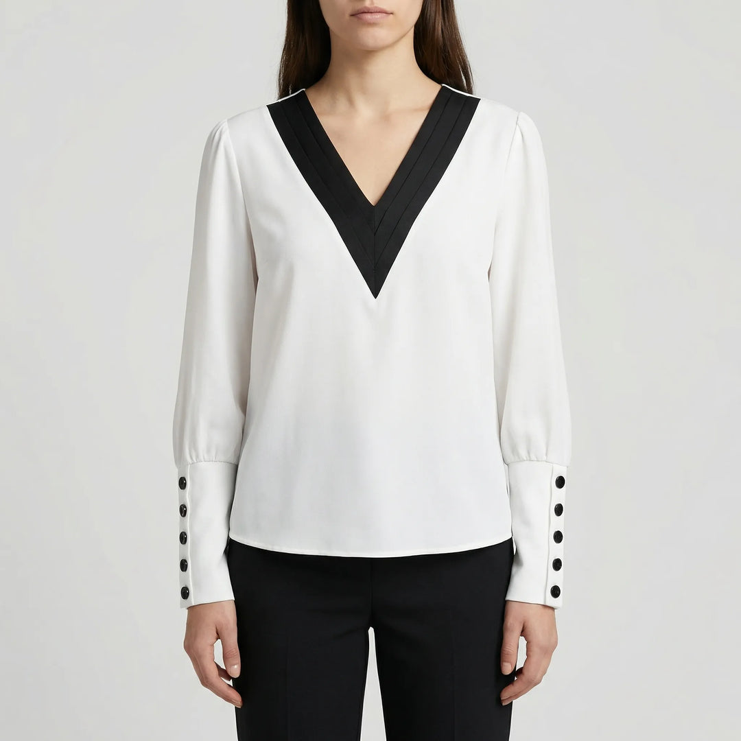 Volvara - Blusa de mujer con cuello en V y mangas abullonadas