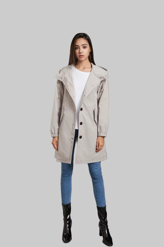 Gabardina impermeable con capucha para mujer