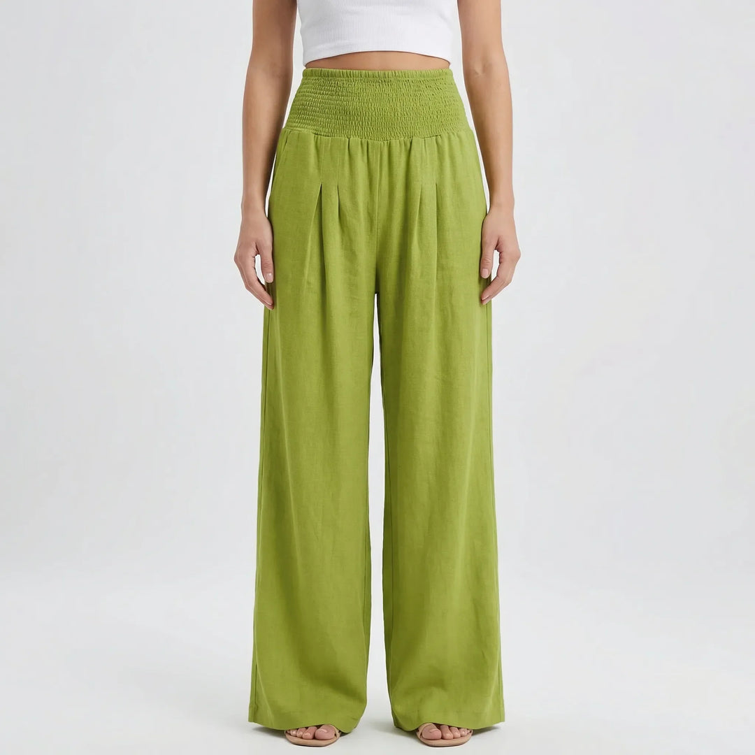 Widevelle - Pantalones palazzo de pierna ancha y talle alto