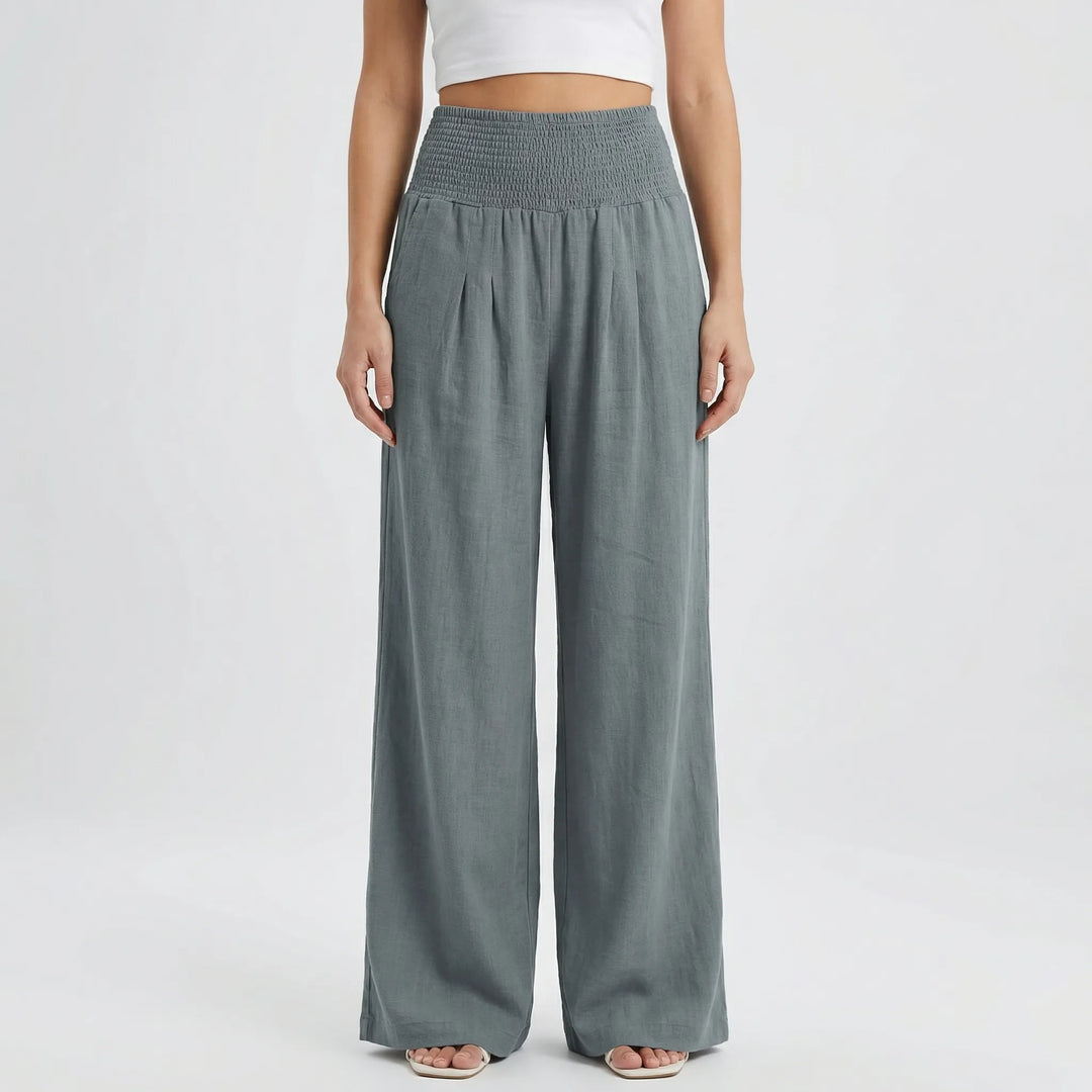 Widevelle - Pantalones palazzo de pierna ancha y talle alto