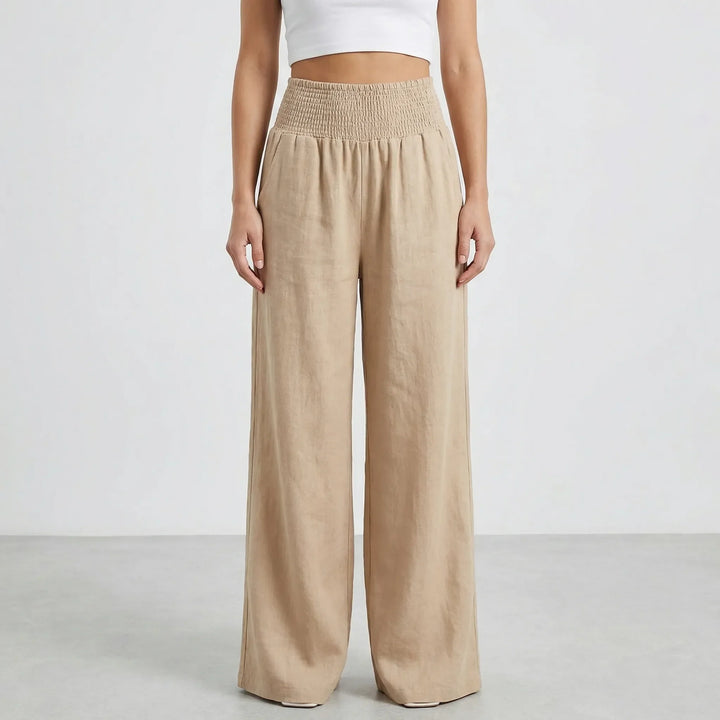 Widevelle - Pantalones palazzo de pierna ancha y talle alto