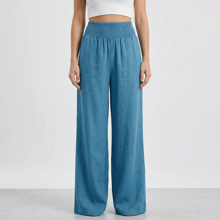 Widevelle - Pantalones palazzo de pierna ancha y talle alto