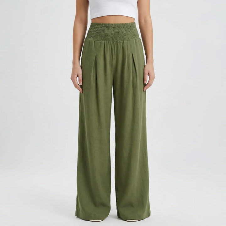 Widevelle - Pantalones palazzo de pierna ancha y talle alto
