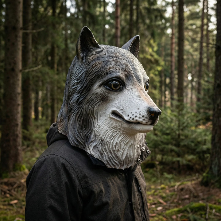 Wolfara - Máscara realista de disfraz de lobo de cabeza completa