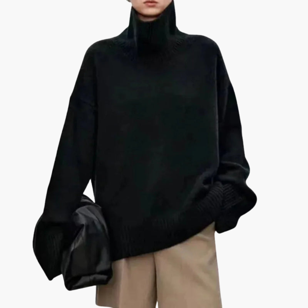Suéter de Cuello Alto Oversized para Mujeres – Capa de Punto Relajada