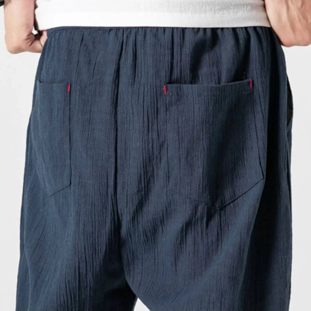Pantalones cómodos de algodón y lino para hombre: ropa ligera y de uso diario