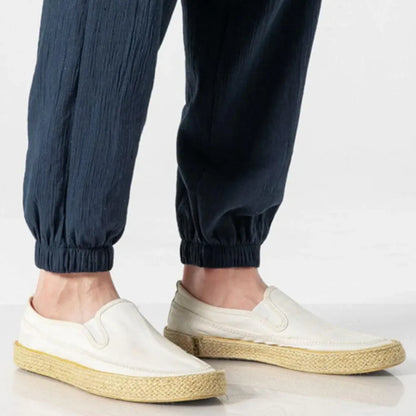 Pantalones cómodos de algodón y lino para hombre: ropa ligera y de uso diario