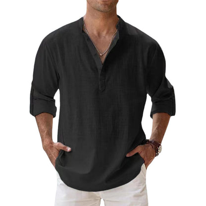 Camisa de Lino Estilo Henley para Hombre, Ideal para la Primavera y el Verano