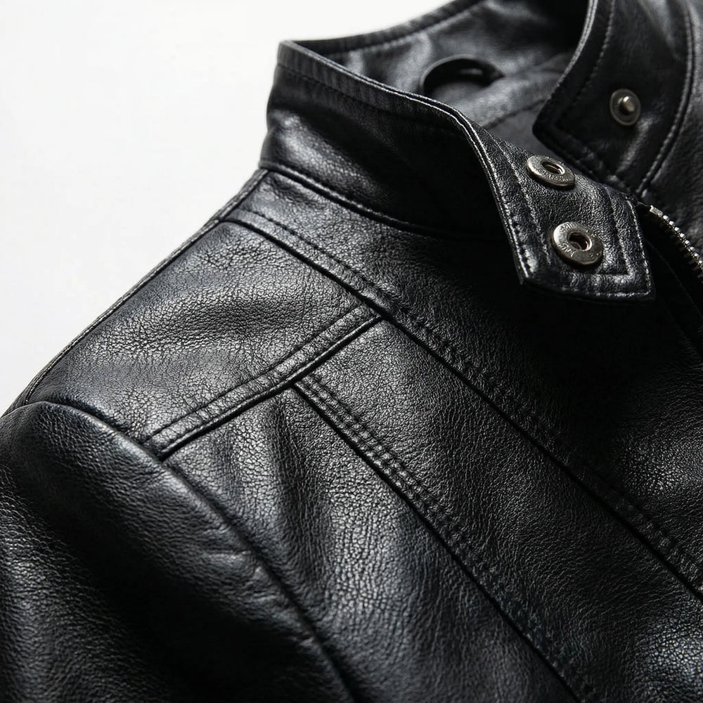 Zephirra - Chaqueta de motorista con cuello alto y cremallera frontal