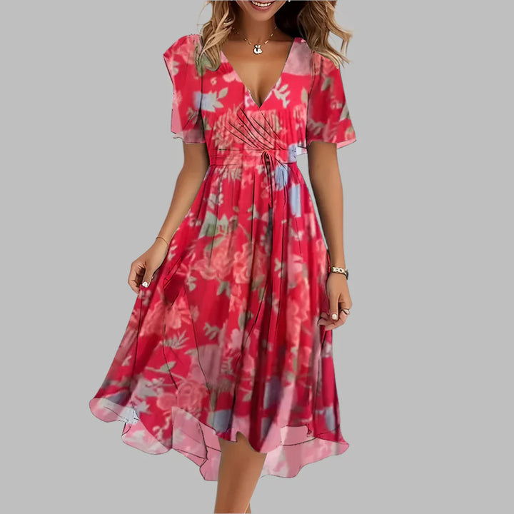 Vestido Midi Arrugado Floral Elegante para Mujeres
