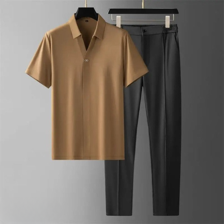 Conjunto de dos piezas de polo y pantalón para hombre