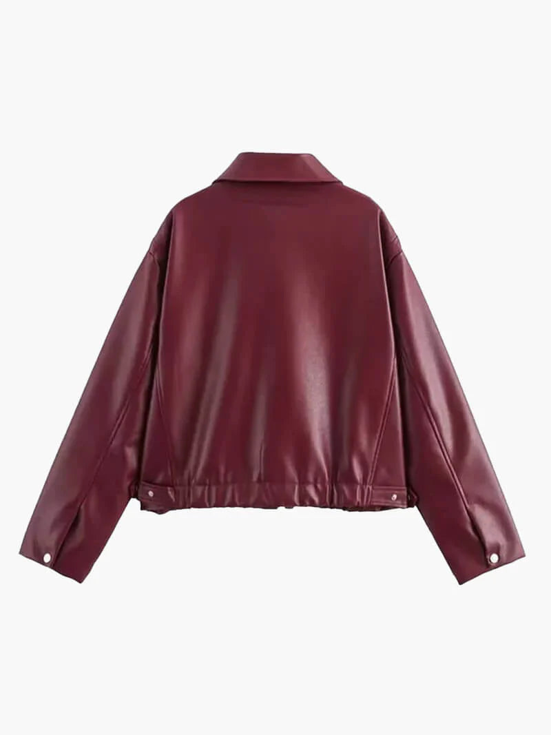 Chaqueta de piel sintética burdeos para mujer