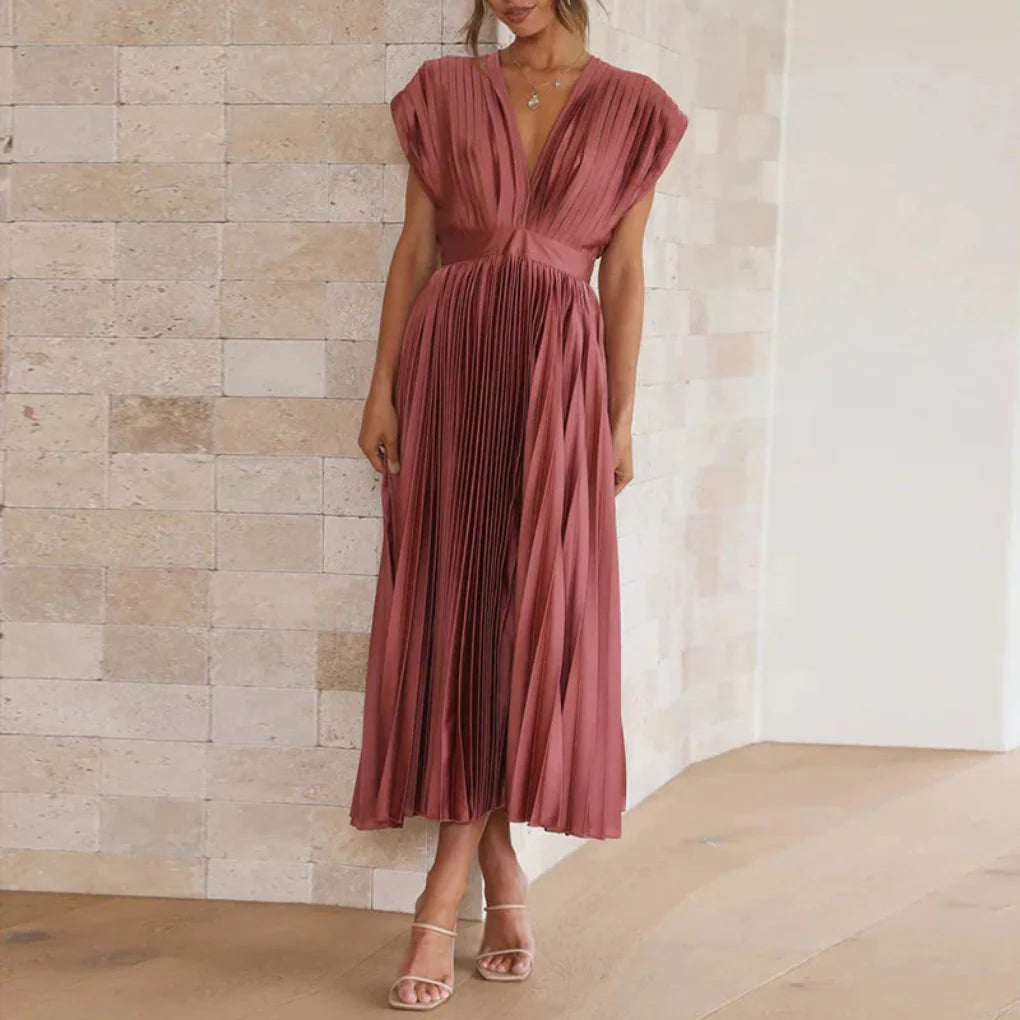 Vestido moderno sin mangas con cuello en V para mujer