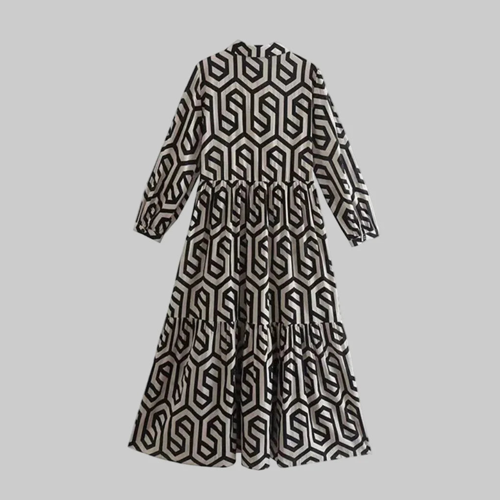Vestido geométrico de manga larga para mujer