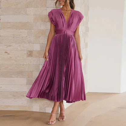 Vestido moderno sin mangas con cuello en V para mujer