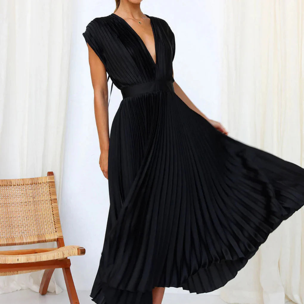 Vestido moderno sin mangas con cuello en V para mujer