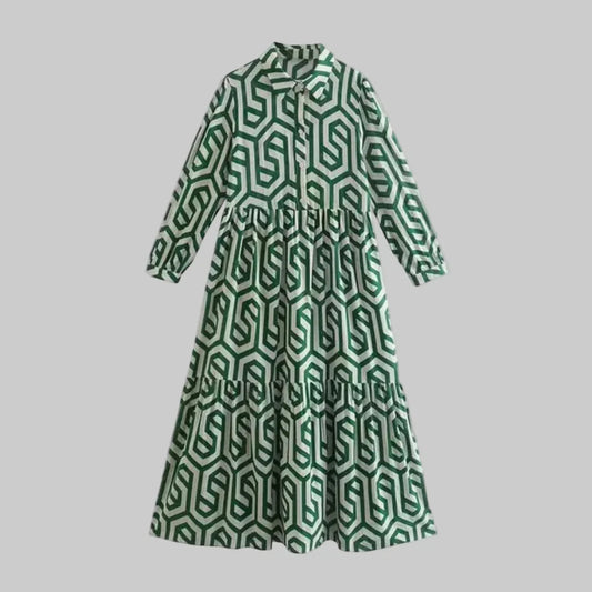 Vestido geométrico de manga larga para mujer