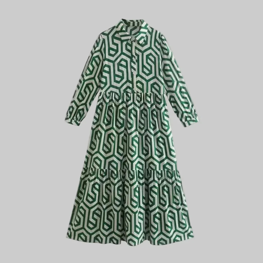 Vestido Geométrico de Manga Larga para Mujeres