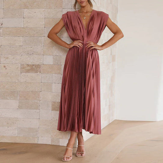 Vestido elegante sin mangas con cuello en V para mujer