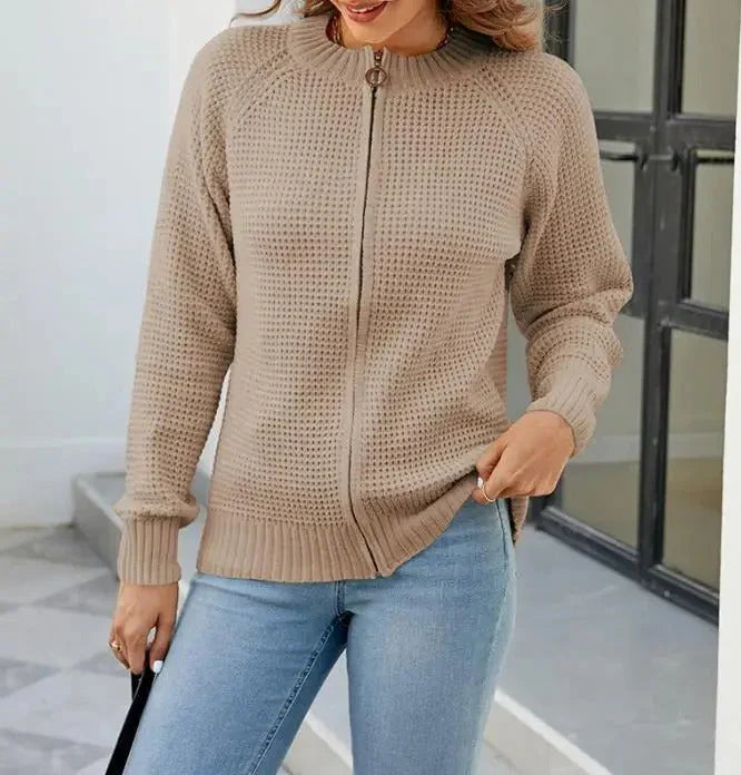 Cárdigan con cremallera para mujer, estilo informal y sólido