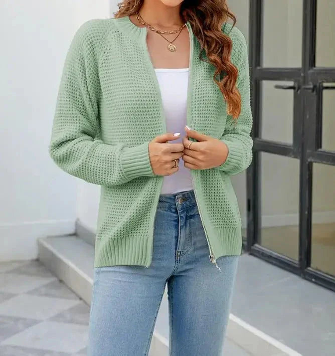 Cárdigan con cremallera para mujer, estilo informal y sólido