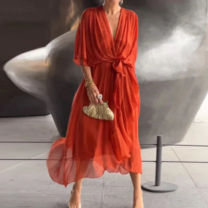 Elegante vestido con cuello en V