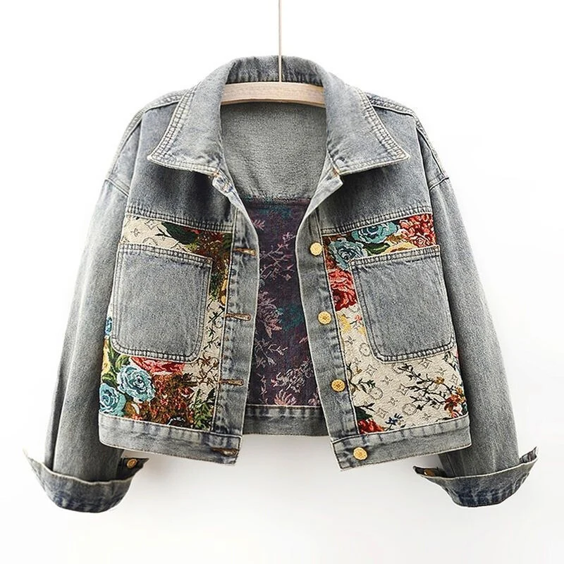 Chaqueta vaquera floral para mujer