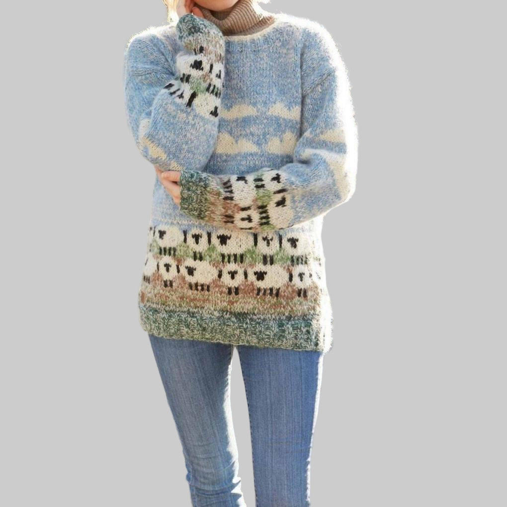 Suéter Pullover de Lana de Oveja para Mujeres – Encantadora Diversión Invernal