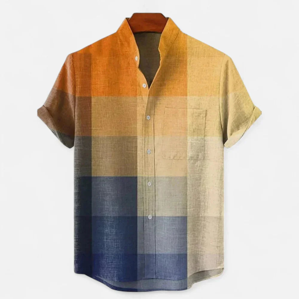Camisa de Manga Corta con Imagen Artística Premium de Lino para Hombres