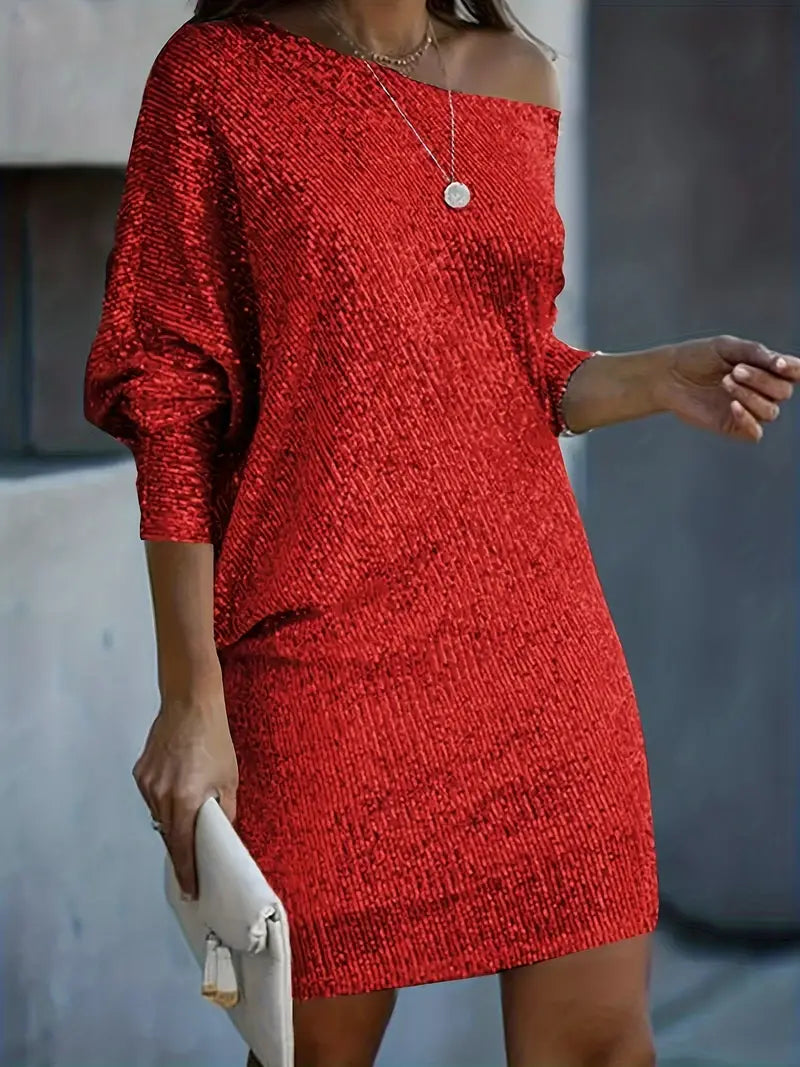 Vestido de fiesta con lentejuelas en contraste