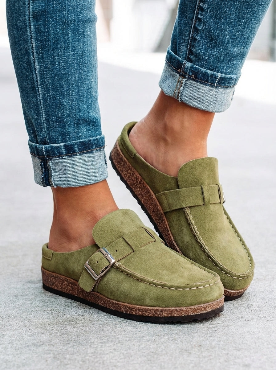 Zapatillas planas retro con hebilla para mujer