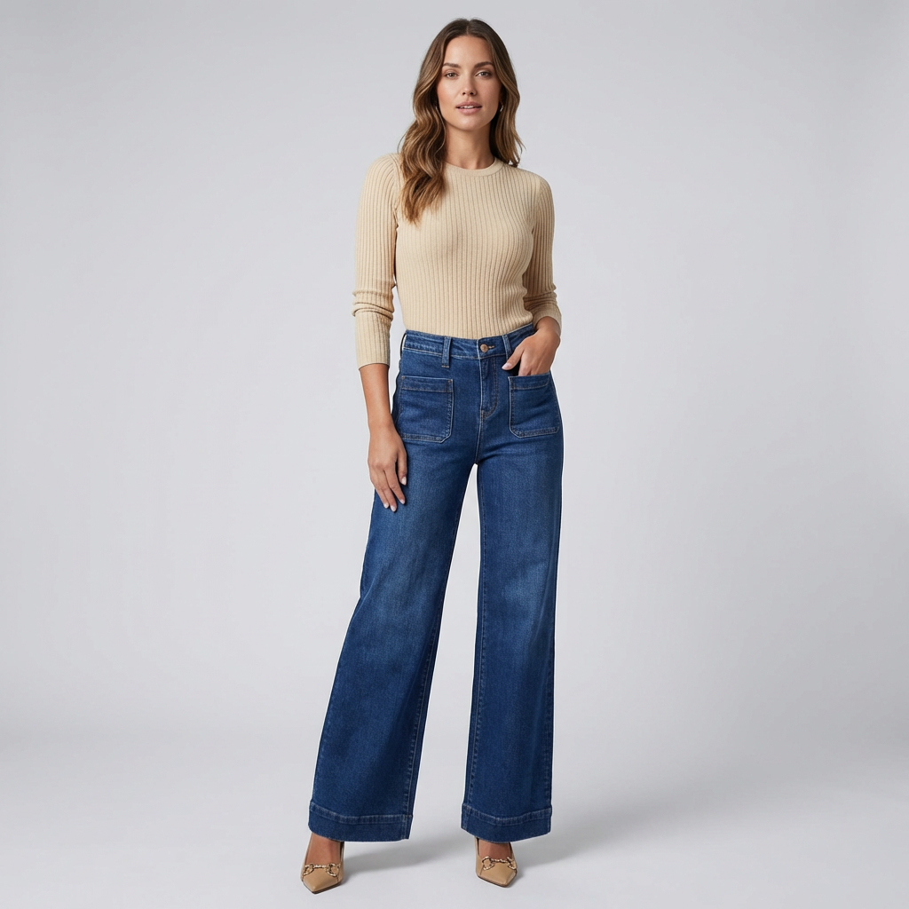 Jeans de pierna ancha de alta cintura para mujeres