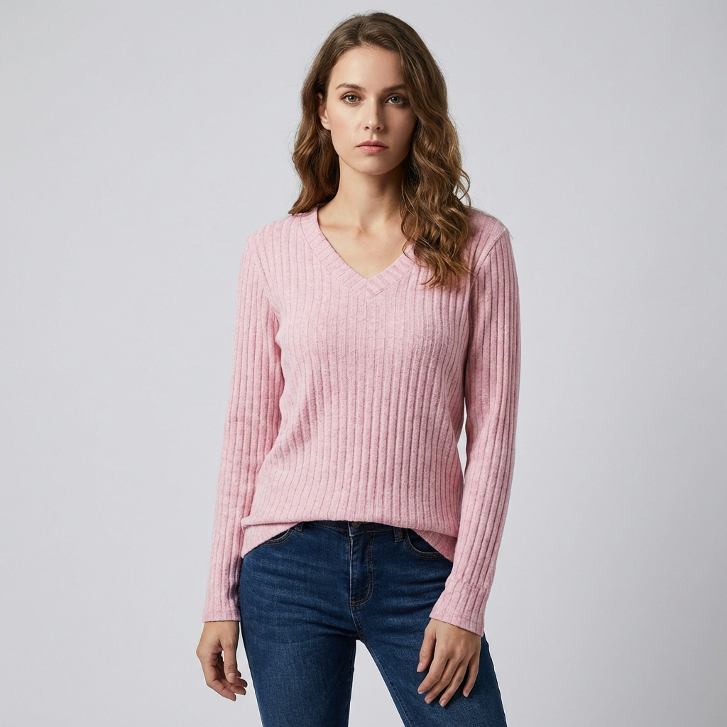 Top de Manga Larga con Cuello en V para Mujeres
