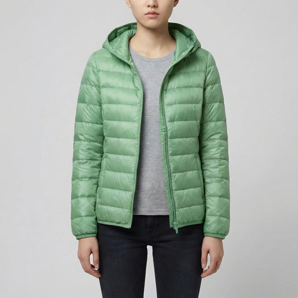 Chaqueta Puffer con Capucha Ligera y Empacable para Mujeres