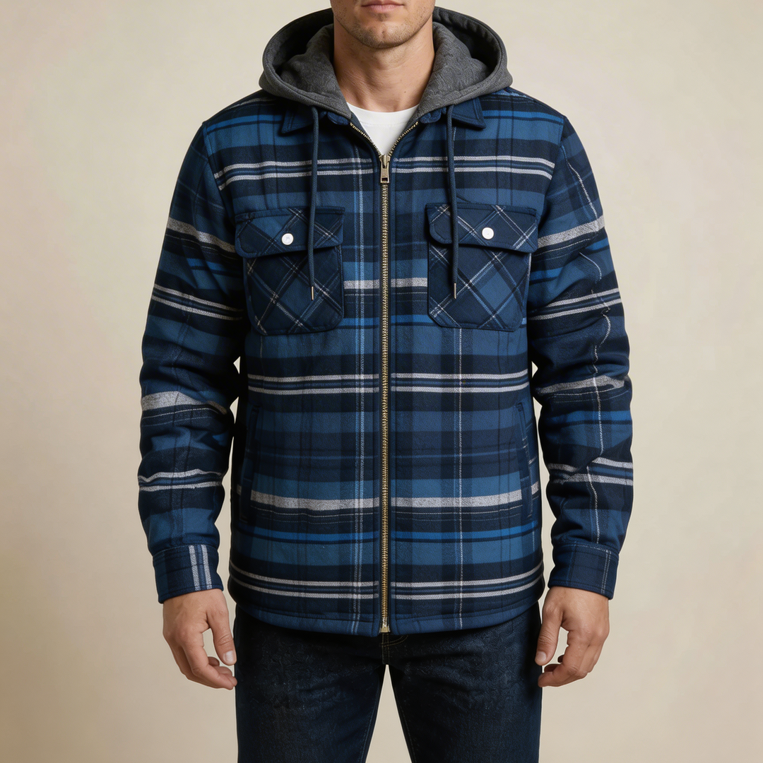 Chaqueta de Camisa a Cuadros con Capucha para Hombres