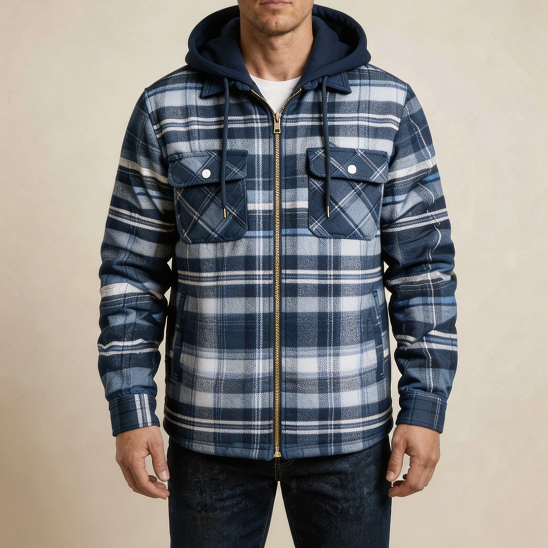 Chaqueta de Camisa a Cuadros con Capucha para Hombres