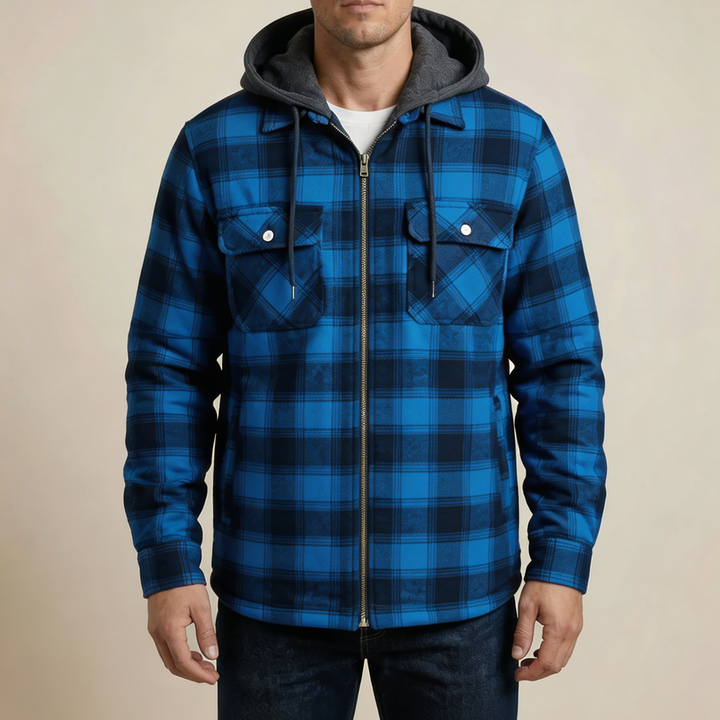 Chaqueta de Camisa a Cuadros con Capucha para Hombres
