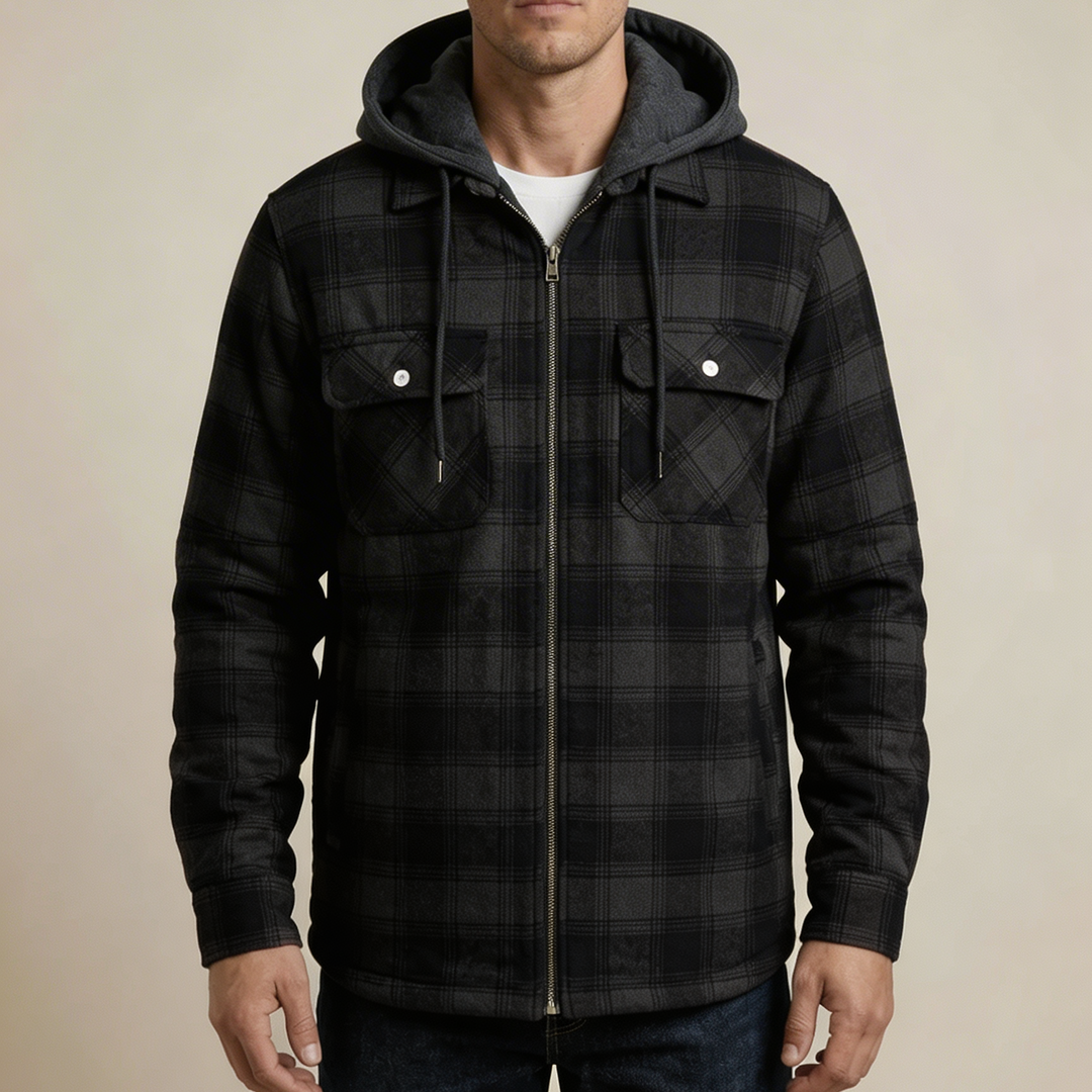 Chaqueta de Camisa a Cuadros con Capucha para Hombres