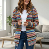 Cardigan de Punto con Capucha a Rayas Multicolor para Mujeres