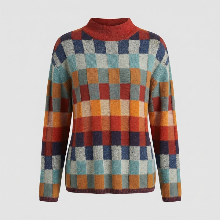 Suéter de Tricot Color Block de Cuello Alto para Mujeres