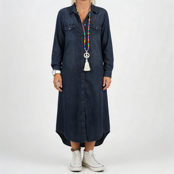 Vestido Denim con Botones de Manga Larga