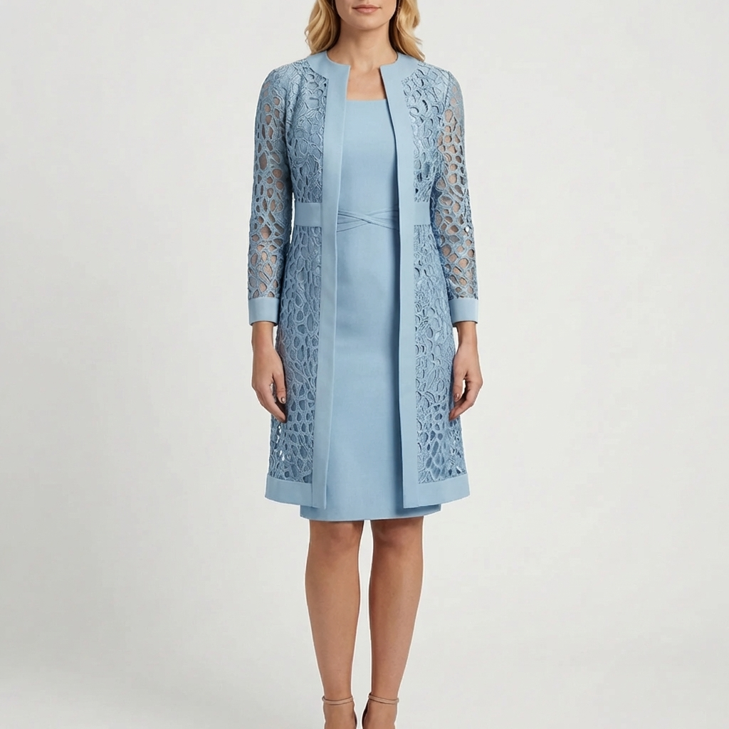Conjunto de Vestido de Encaje de Dos Piezas