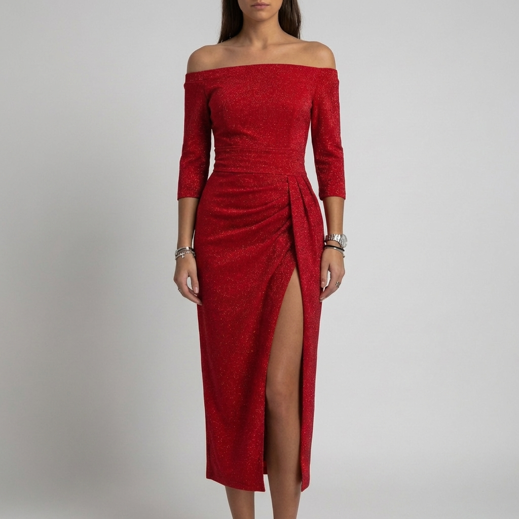 Vestido Midi Bodycon Sin Hombros