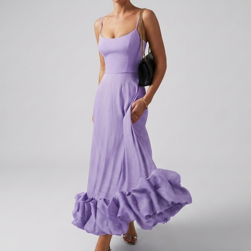 Vestido Midi Elegante de Noche con Volantes para Mujeres