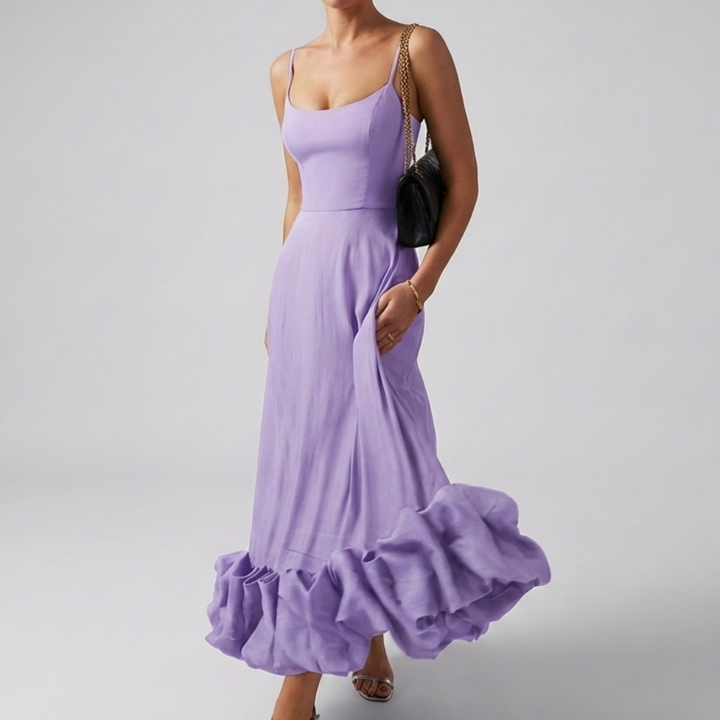 Vestido Midi Elegante de Noche con Volantes para Mujeres