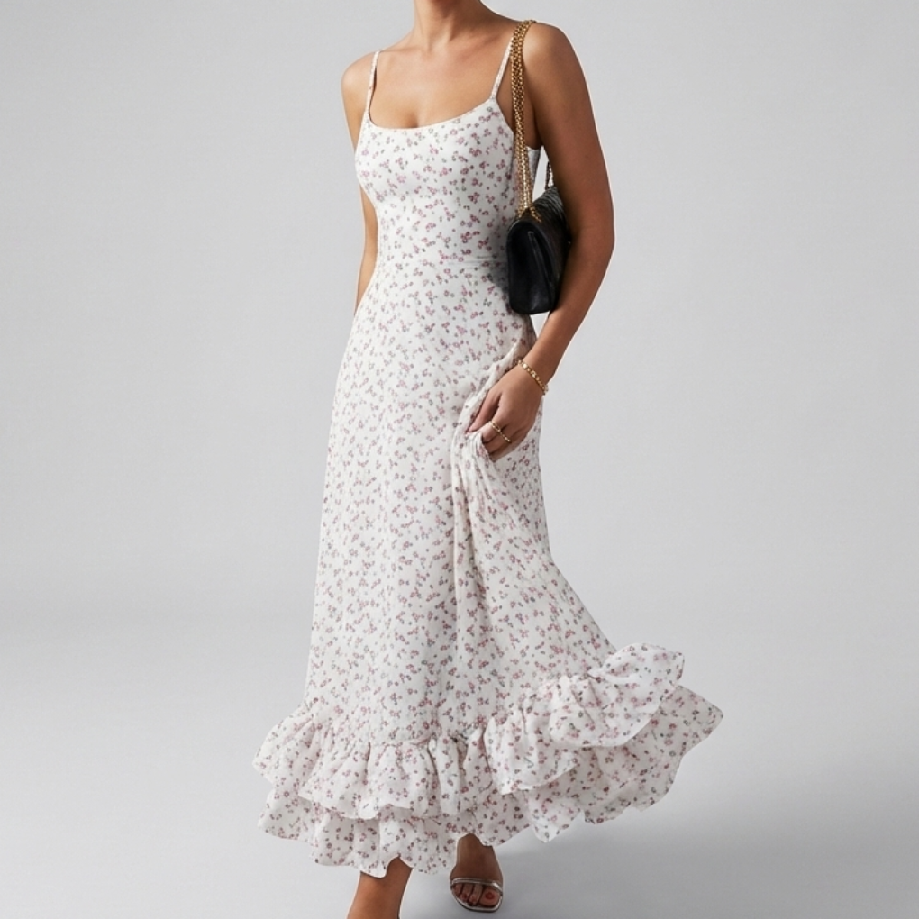 Vestido Midi Elegante de Noche con Volantes para Mujeres
