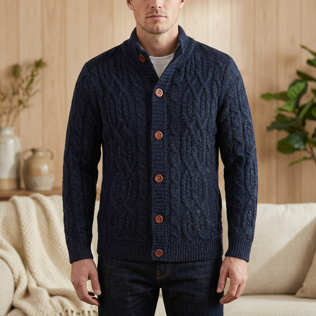 Cardigan de Punto con Cable Forrado