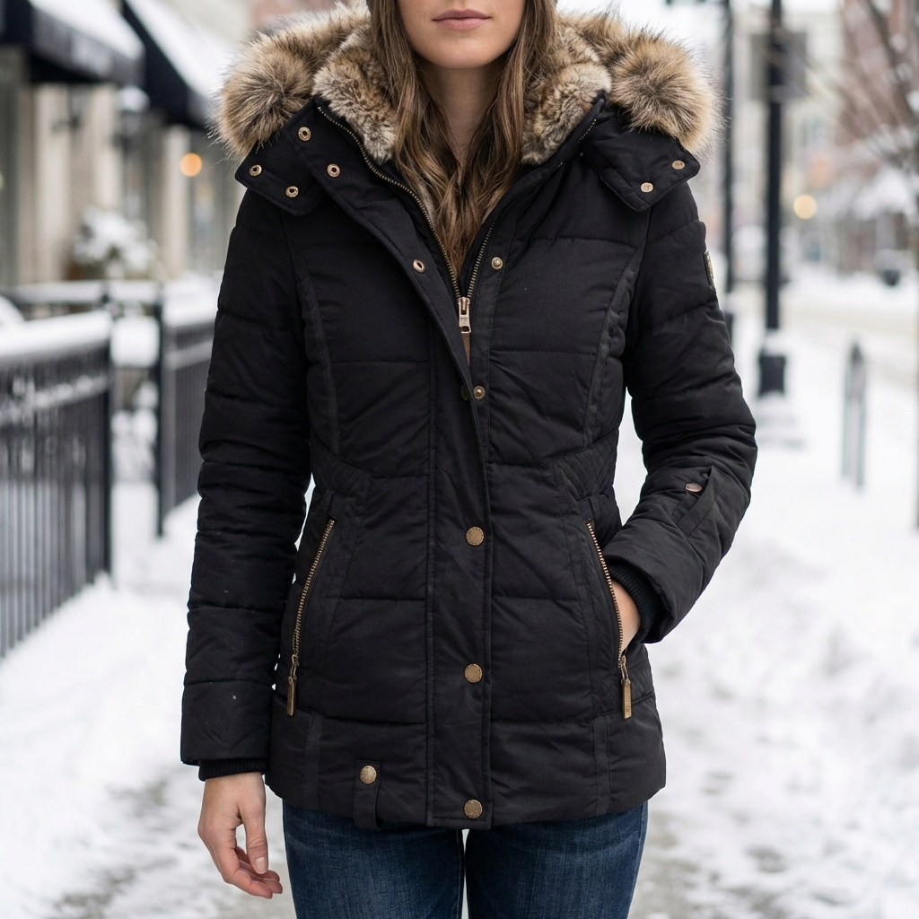 Parka Acolchada Ajustada con Capucha